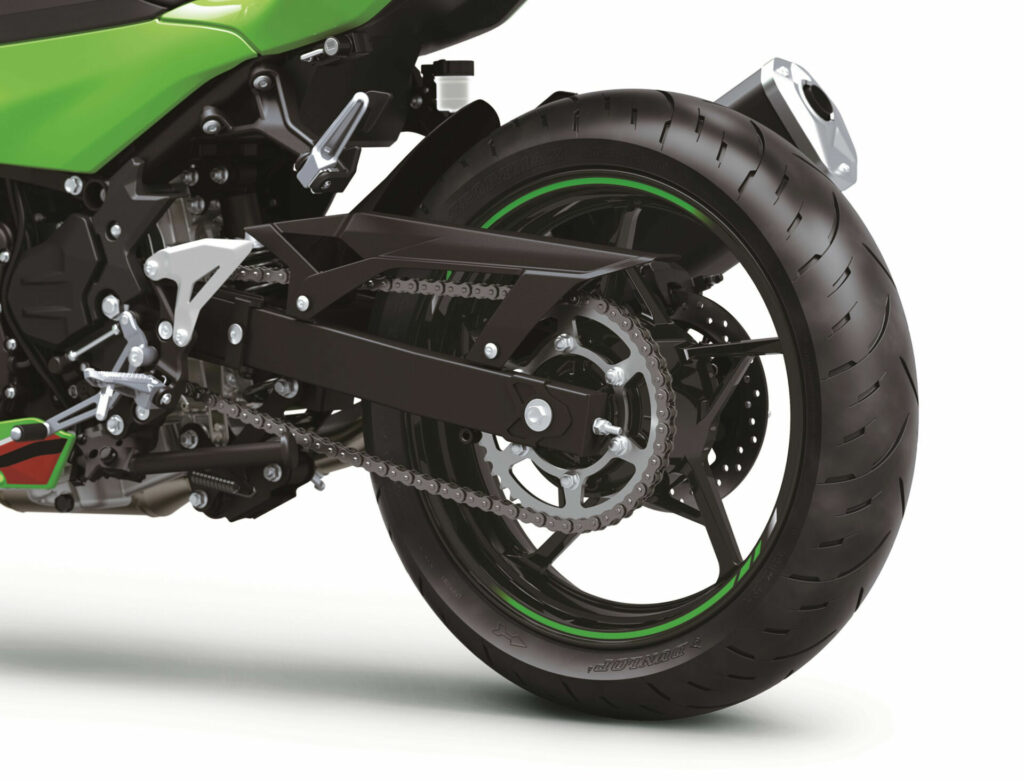 The rear end of a 2024 Kawasaki Ninja 500. Photo courtesy Kawasaki Motors Corp., U.S.A.