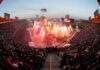 The AMA Supercross opening ceremony fireworks show at Angels Stadium in Anaheim, California. Photo courtesy Feld Motor Sports.