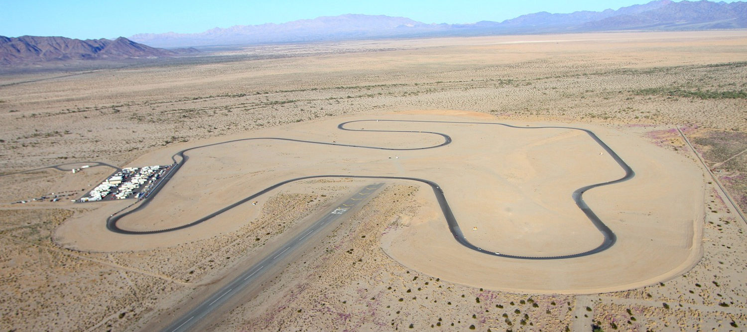 Chuckwalla Valley Raceway, in Desert Center, California seen here under normal, dry conditions, shortly after it was built in 2010. Photo by Caliphotography.com, courtesy Chuckwalla Valley Raceway.