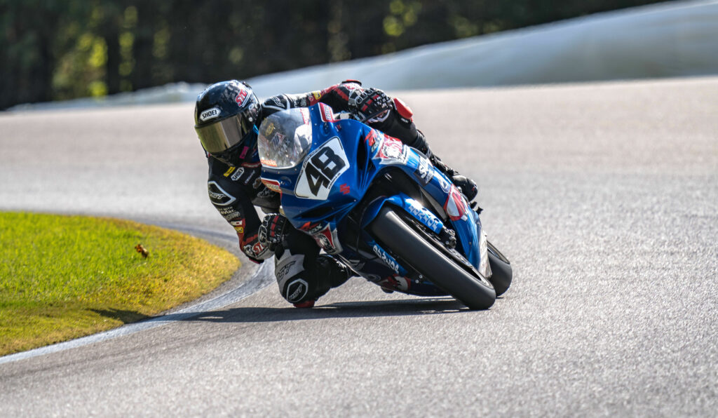 Max Van (48) testing his new Suzuki GSX-R750 at Barber Motorsports Park. Photo courtesy SportbikeTrackGear.com.