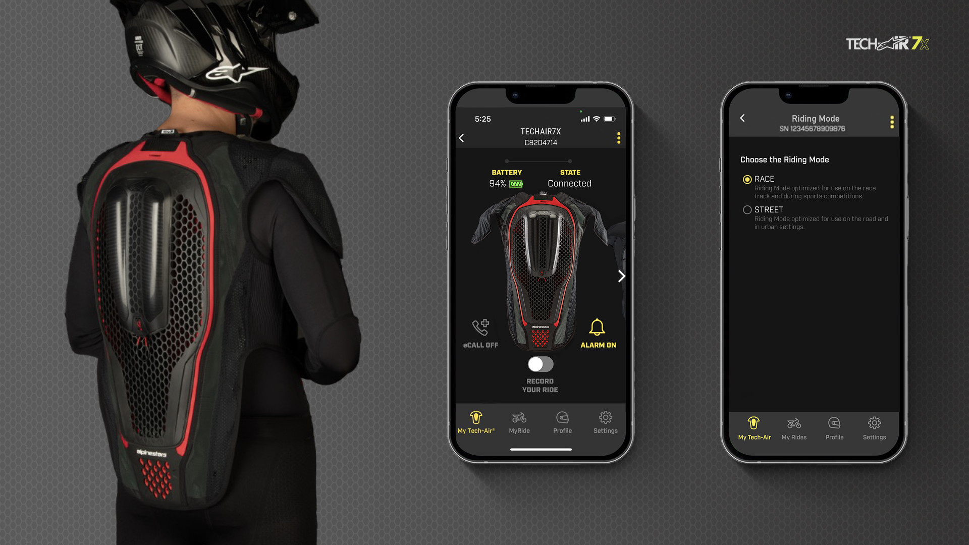 Alpinestars' autonomous Tech-Air 7x rider airbag protection system can be monitored and activated via Bluetooth using a Smartphone. Photo courtesy Alpinestars.